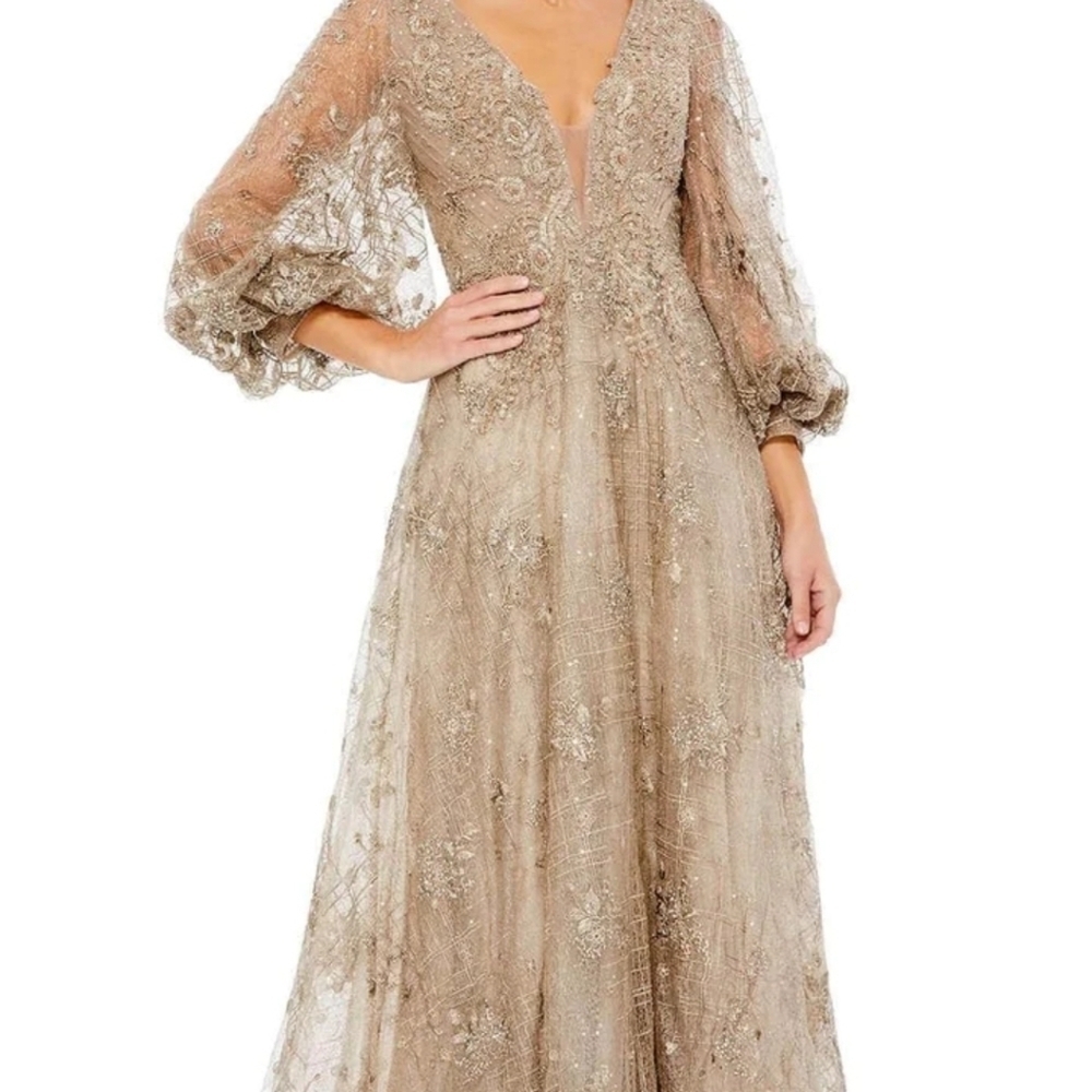 Mac duggal 20283 Grey/mocha goen 10 nwt - Picture 2 of 12